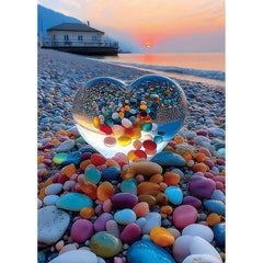 PuzzOne Beach Sunset Heart puzzle cover image showing vibrant coastal artwork for adults.