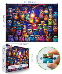 PuzzOne Owl Family artwork with luminous colors for cozy evenings