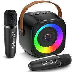 Pxzvd mini karaoke front view with LED ring light for vibrant performances.