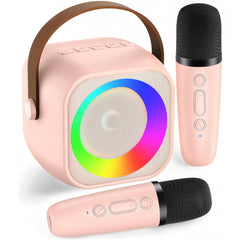 Pxzvd mini karaoke machine pink front view showcases portable design for on-the-go fun.