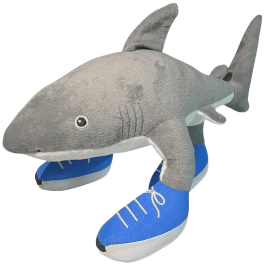 PYBHMYTR Tralalero Tralala shark plush with sneakers, front view, ideal desk companion.