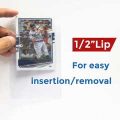 P.Y.P card sleeves with 1/2 inch lip prevent cards from slipping.
