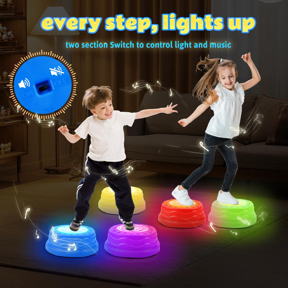 QANIY stepping stones blue-pattern with LED lights for outdoor play.