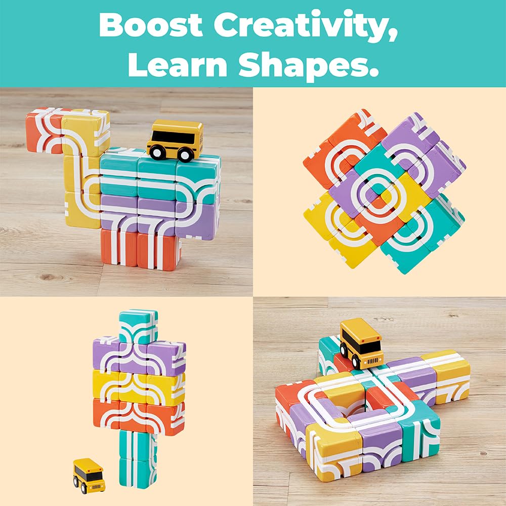 QBI 13-piece set featuring colorful blocks and bus component for learning play