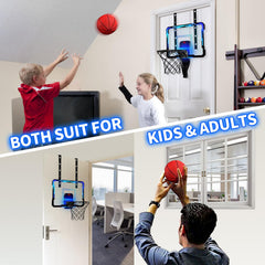 QDRAGON blue indoor basketball hoop with vibrant lights and fun play.