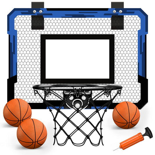 QDRAGON mini basketball hoop over-the-door blue ready for quick play