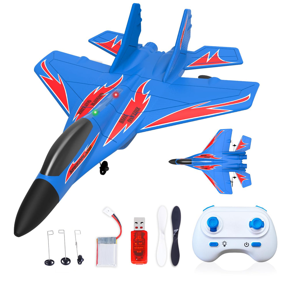 QFCST foam RC plane front view highlights durable EPP foam for sturdy flights.