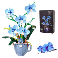 QFJ Blue Orchid Building Block Set – lifelike centerpiece for home decor