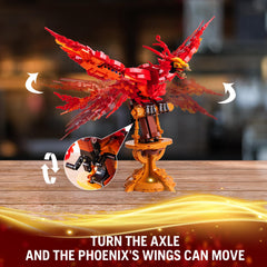 QFJ Moc Fire Phoenix wings captured in mid-flap for dynamic action.