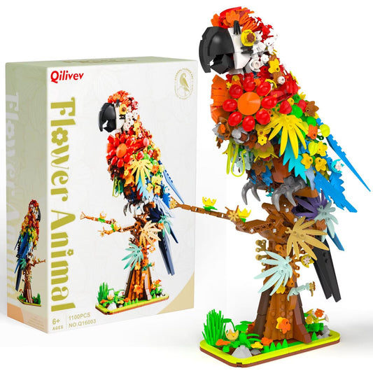 QHECTTY parrot flower building set front view, a playful decor piece for homes