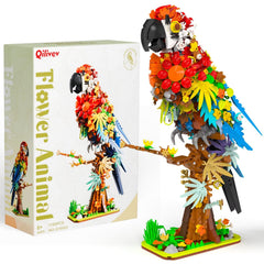 QHECTTY parrot flower building set front view, a playful decor piece for homes