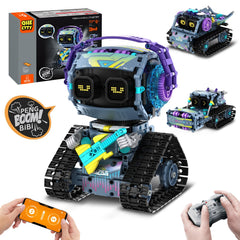 QHECTTY STEM robot building kit in action showing 3-in-1 play