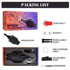 QHJIU Spider Web Shooter packaging and quick-start guide