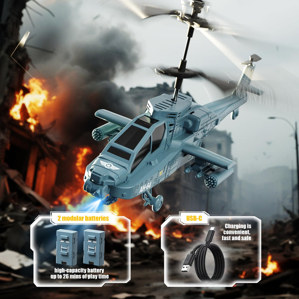 QI XING Apache RC helicopter features gyro stabilization for smooth hovering