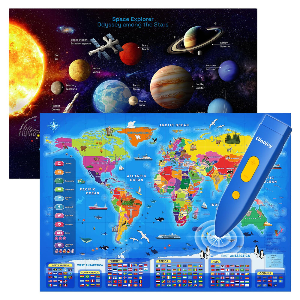 Qiaojoy bilingual map main poster encourages global exploration and language learning