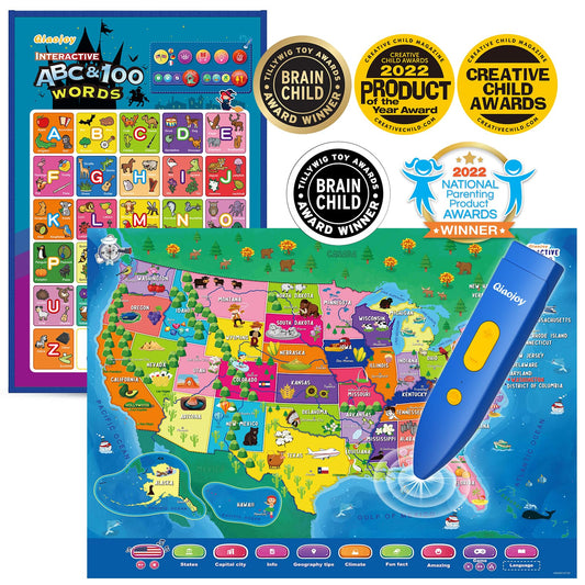 Qiaojoy bilingual USA map poster interactive prompts geography exploration and stories