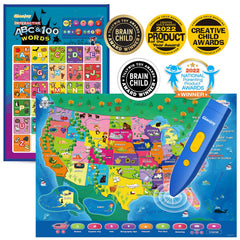 Qiaojoy bilingual USA map poster interactive prompts geography exploration and stories