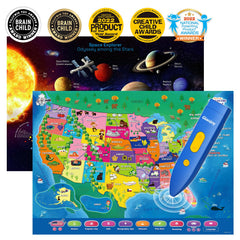 Qiaojoy bilingual USA map poster – interactive geography learning experience