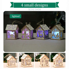 QIAONIUNIU LED-lit wooden houses close-up with warm glow.