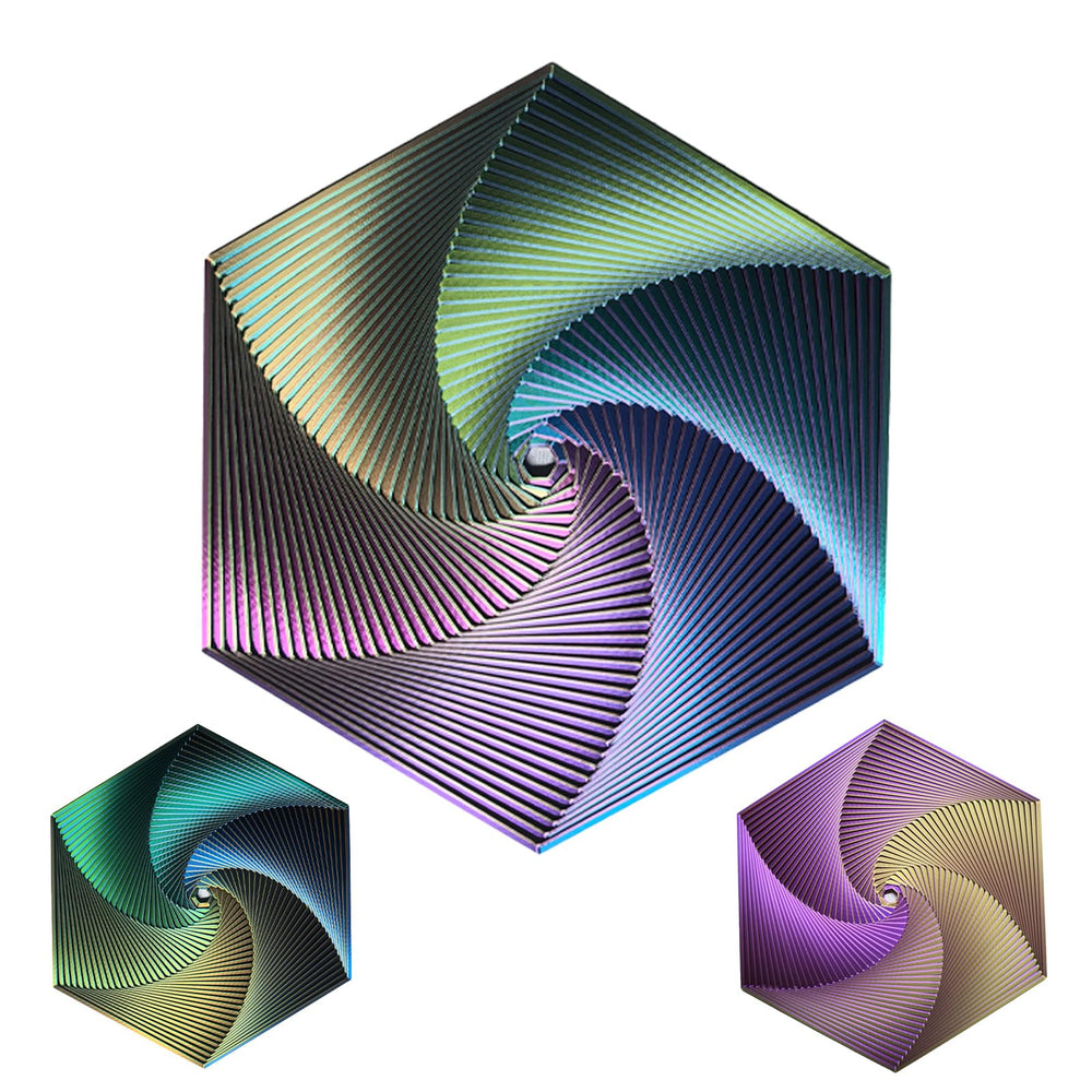 QIGGJJ Fractal Fidget Hexagon front view with vibrant 35-layer texture for tactile focus.