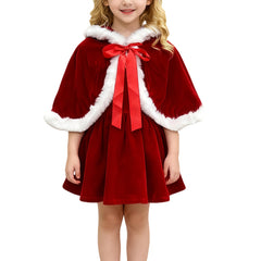 QIJOVO Christmas velvet cloak with hood for festive kids’ costumes.