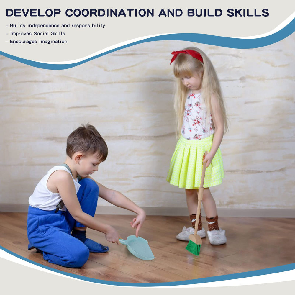 Qilay wooden dustpan enhances role-play and tidy-up routines in early play.