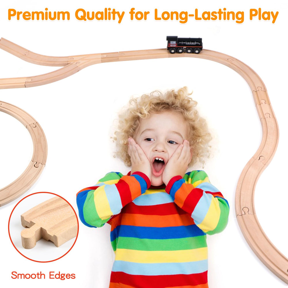 Qilay track merge piece supports simple, expandable track configurations.
