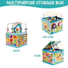 Qilay wooden activity cube spinning gear stimulates hand-eye coordination and exploration