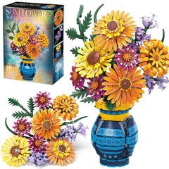 Qinline sunflower bouquet building set with vase for a customizable centerpiece