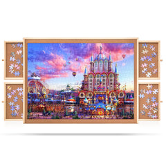 Qiqidog puzzle board with four drawers and cover keeps pieces organized and protected.