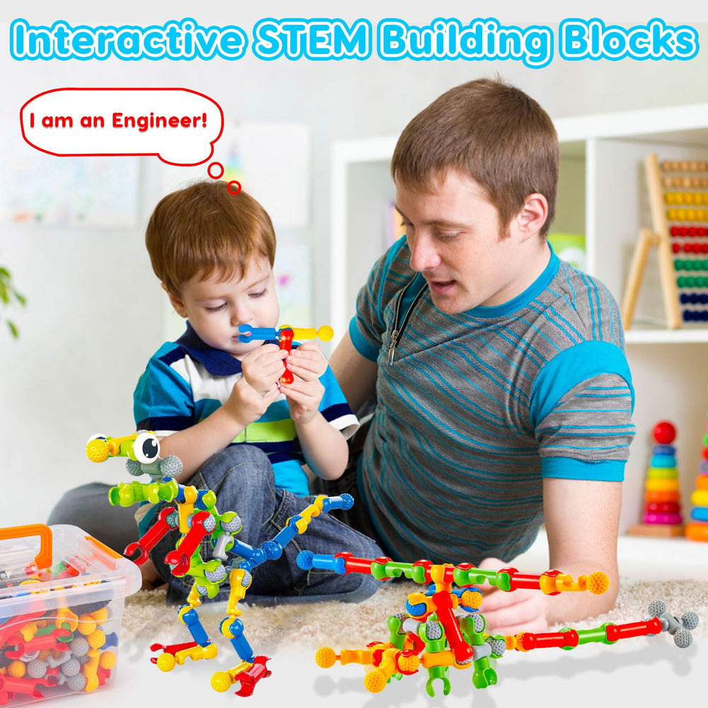 Qirptey colorful blocks encourage collaborative family building sessions.