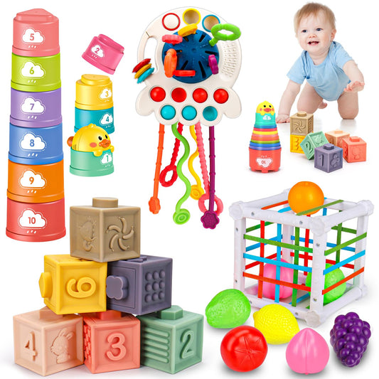 Qirptey Montessori pull-string toy for babies, boosting early hand-eye coordination and sensory exploration
