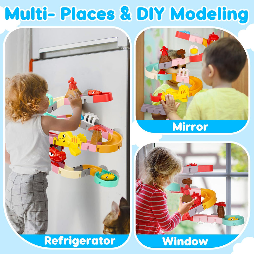 Qirptey suction cup bath toy sticks to smooth surfaces for versatile play.