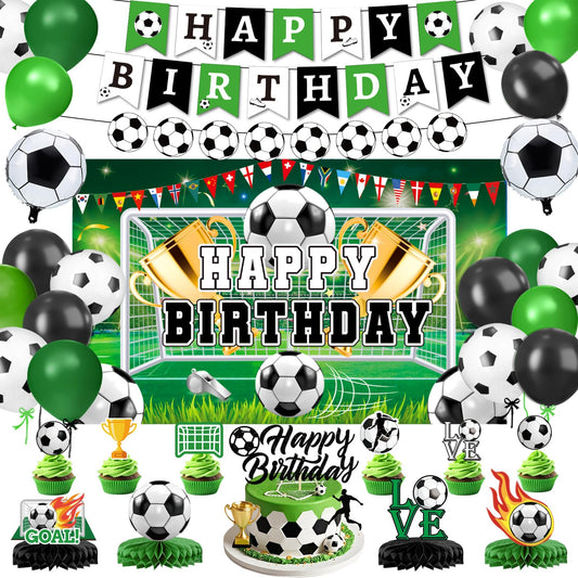 QIYANPAX soccer banner frames the party space with bold branding