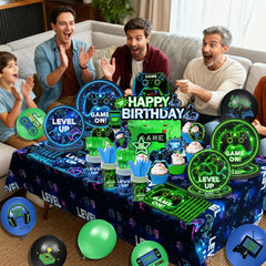 QIYANPAX neon game cupcake toppers add a playful finish.