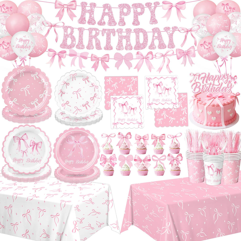 QIYANPAX pink bow banner for festive birthday decor that creates a cohesive look