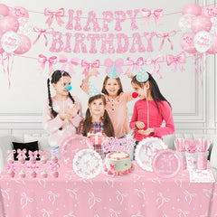 QIYANPAX pink bow tablecloths protect surfaces and elevate the party atmosphere