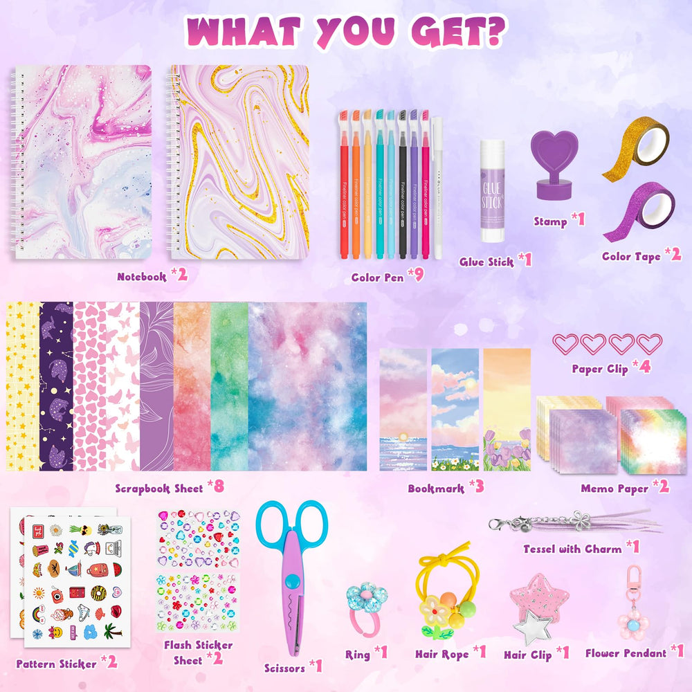 QIYVLOS journaling supplies set including journals and memo papers for scrapbooking