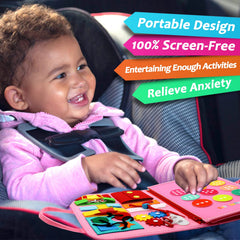 Qizfun Busy Board buttons strengthen finger dexterity during play.