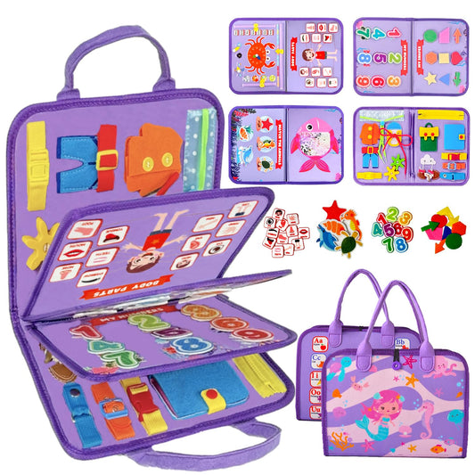 Qizfun Mermaid Busy Board zipper activity enhances fine motor skills on the go.