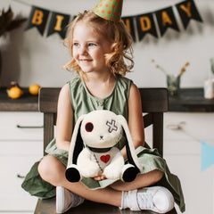 Qleewei goth bunny plush black 11.8 inch, perfect for Halloween decor and fun