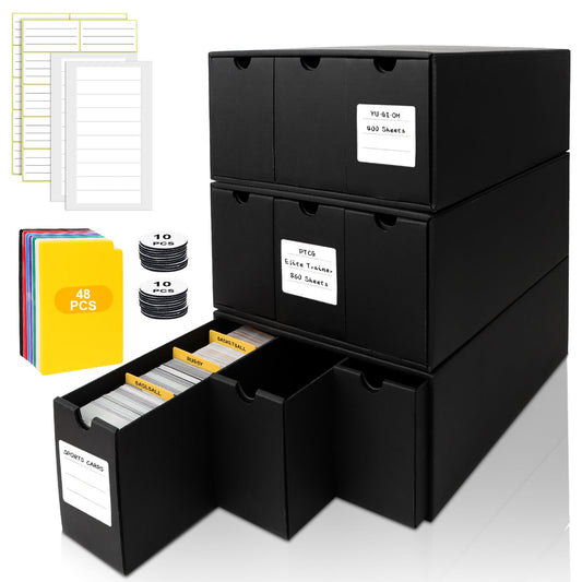 QLOUNI trading card storage box outer view highlights durability and dust protection for cards