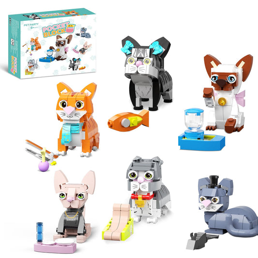 QLT QIAOLETONG mini cats building set with assorted breeds sparks imaginative play for kids.