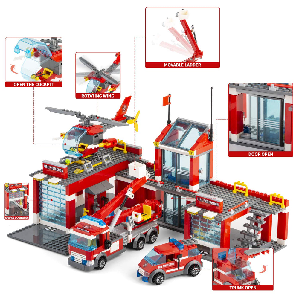 QLT QIAOLETONG firefighter figures enhance storytelling during build adventures.