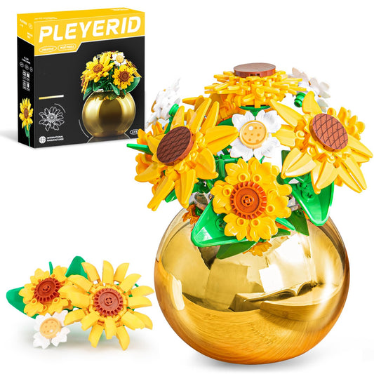 QLT QIAOLETONG Sunflower Building Set bouquet display for home decor