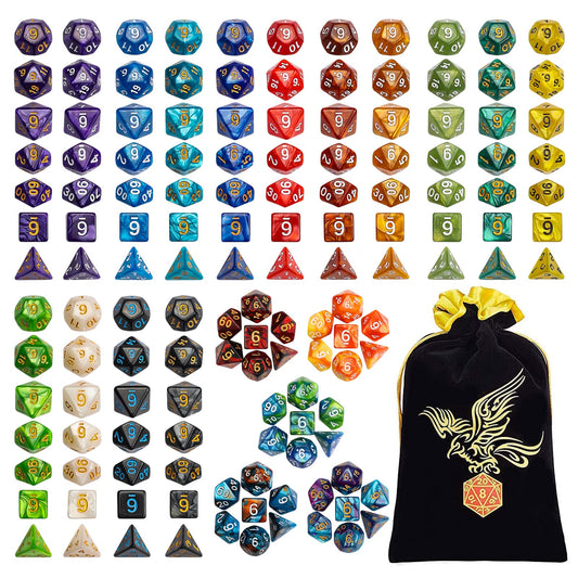 QMay DND Dice Set 20x7 pack front view, ideal for ready-to-play tabletop adventures.
