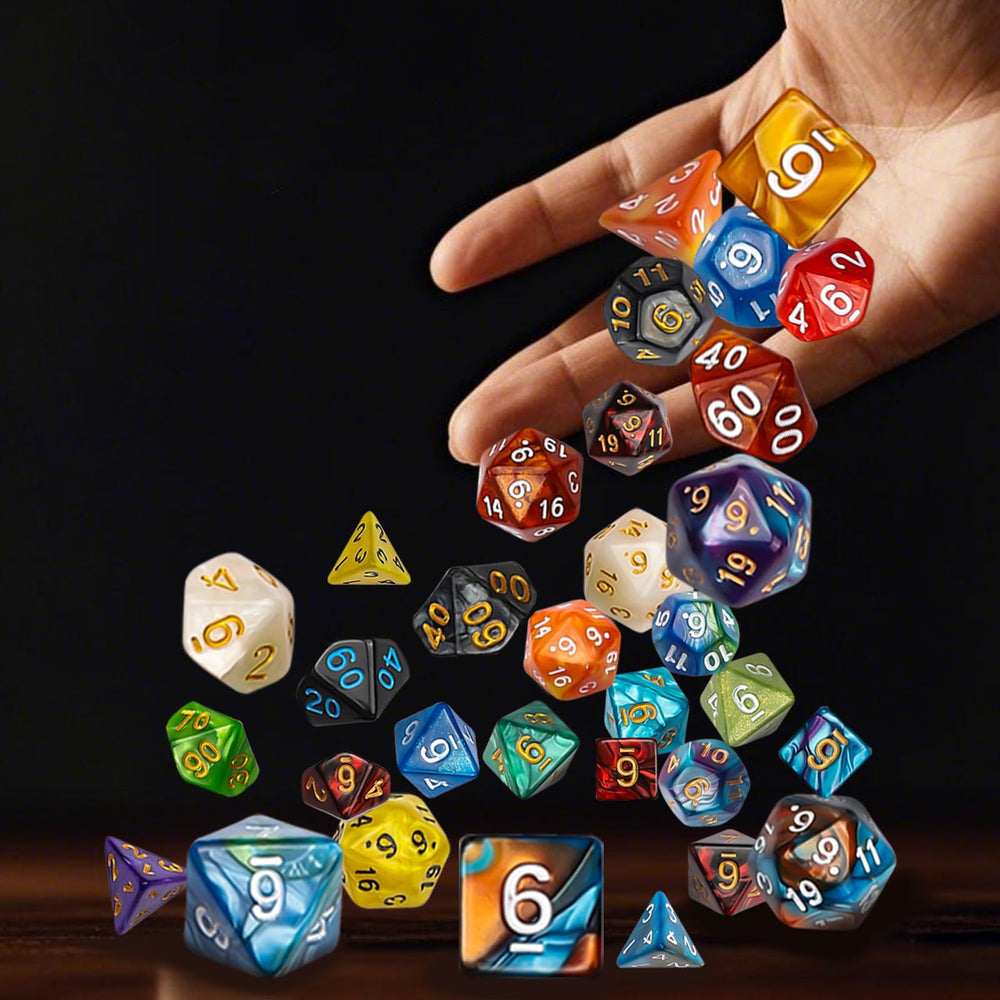 QMay DND Dice Set individual dice closeup emphasizing clear readability.