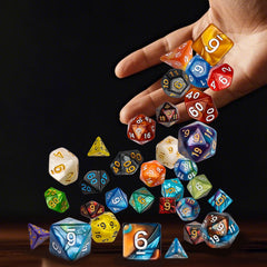 QMay DND Dice Set individual dice closeup emphasizing clear readability.