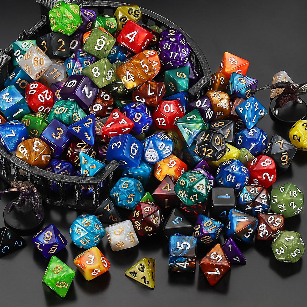 QMay DND Dice Set full pack display shows 140-piece set for campaigns.