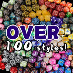 QMay mystery dice packs show six bags with unique patterns.